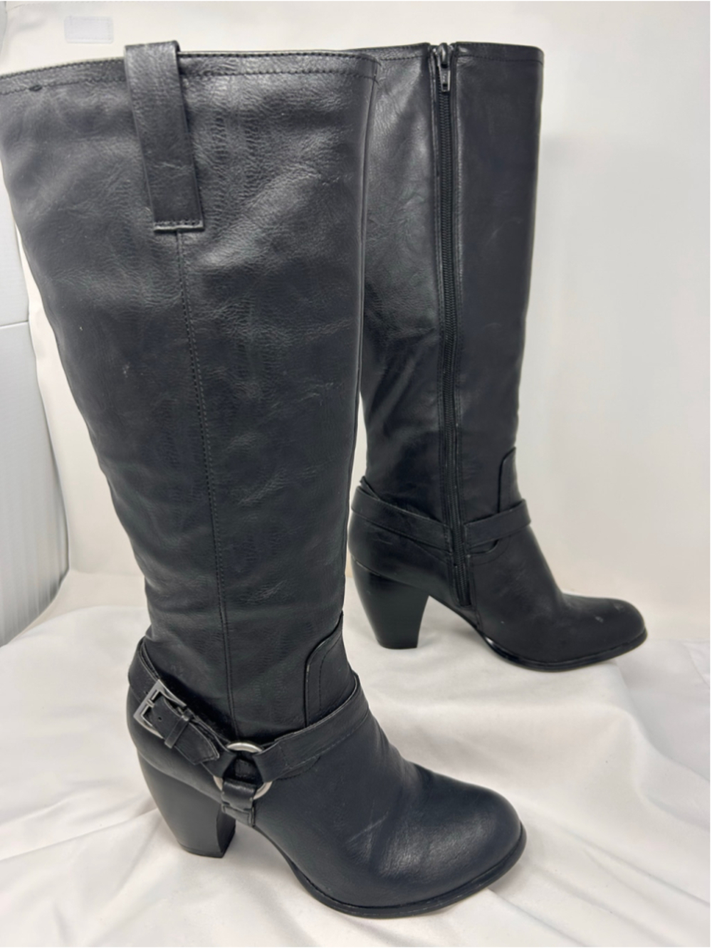 Style & Co Black Knee High Buckle Heeled Boots Size 7M